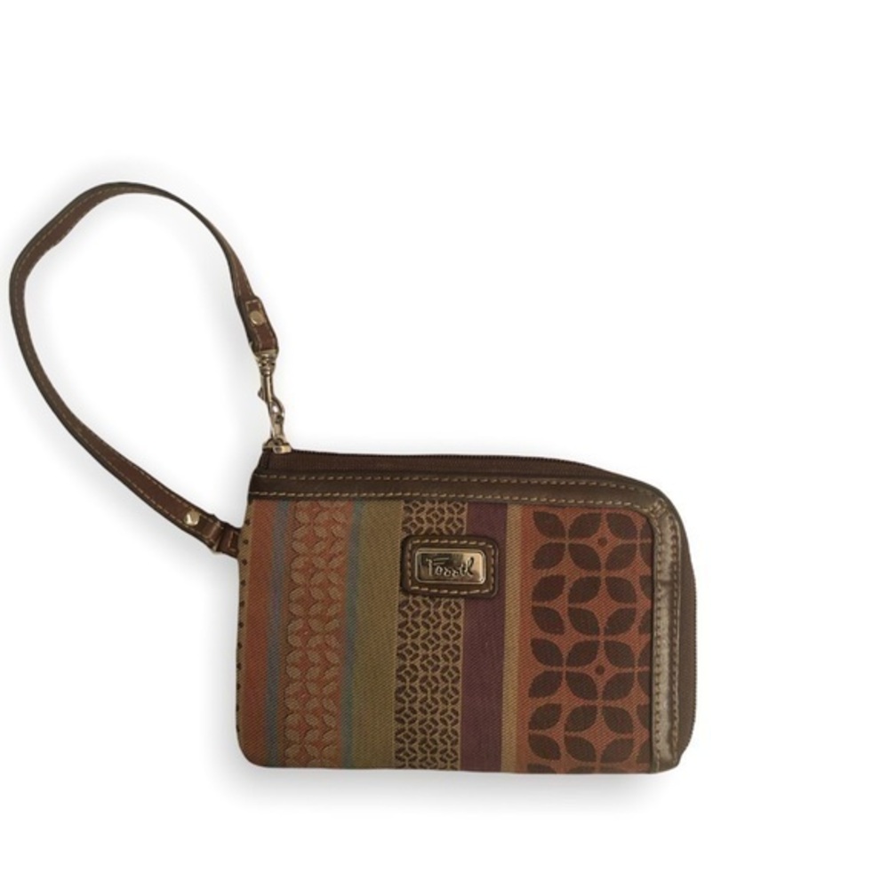 Fossil multicolor striped wristlet bag